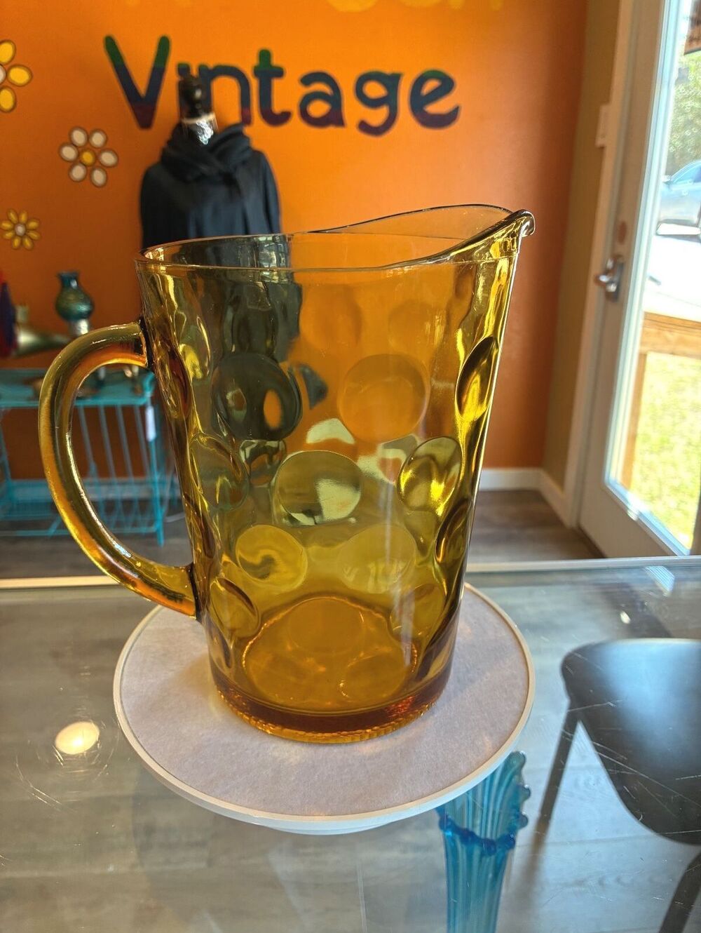 Hazel Atlas Eldorado Amber Glass Pitcher Mid Century Modern